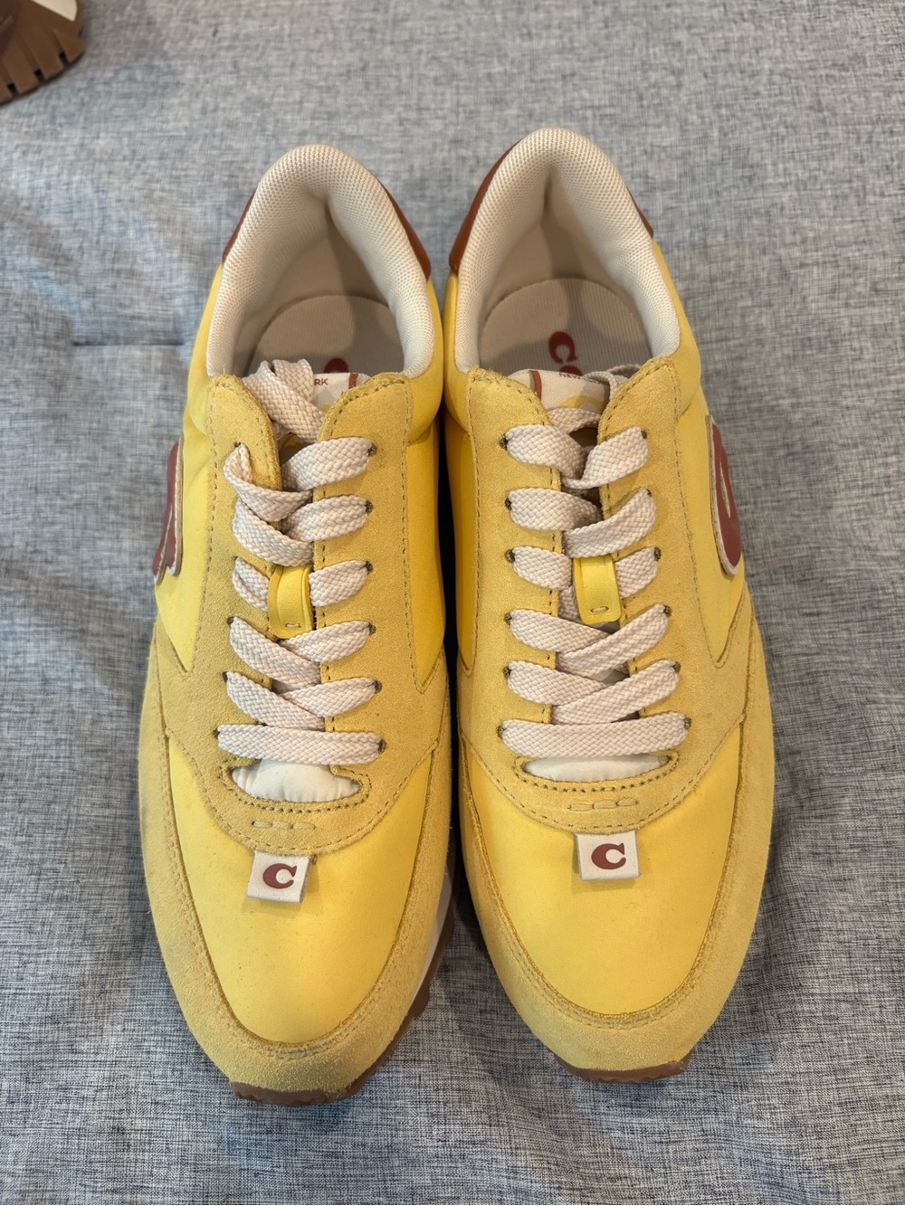 Coach Yellow Suede & Fabric Women's Sneakers with Brown Logo
